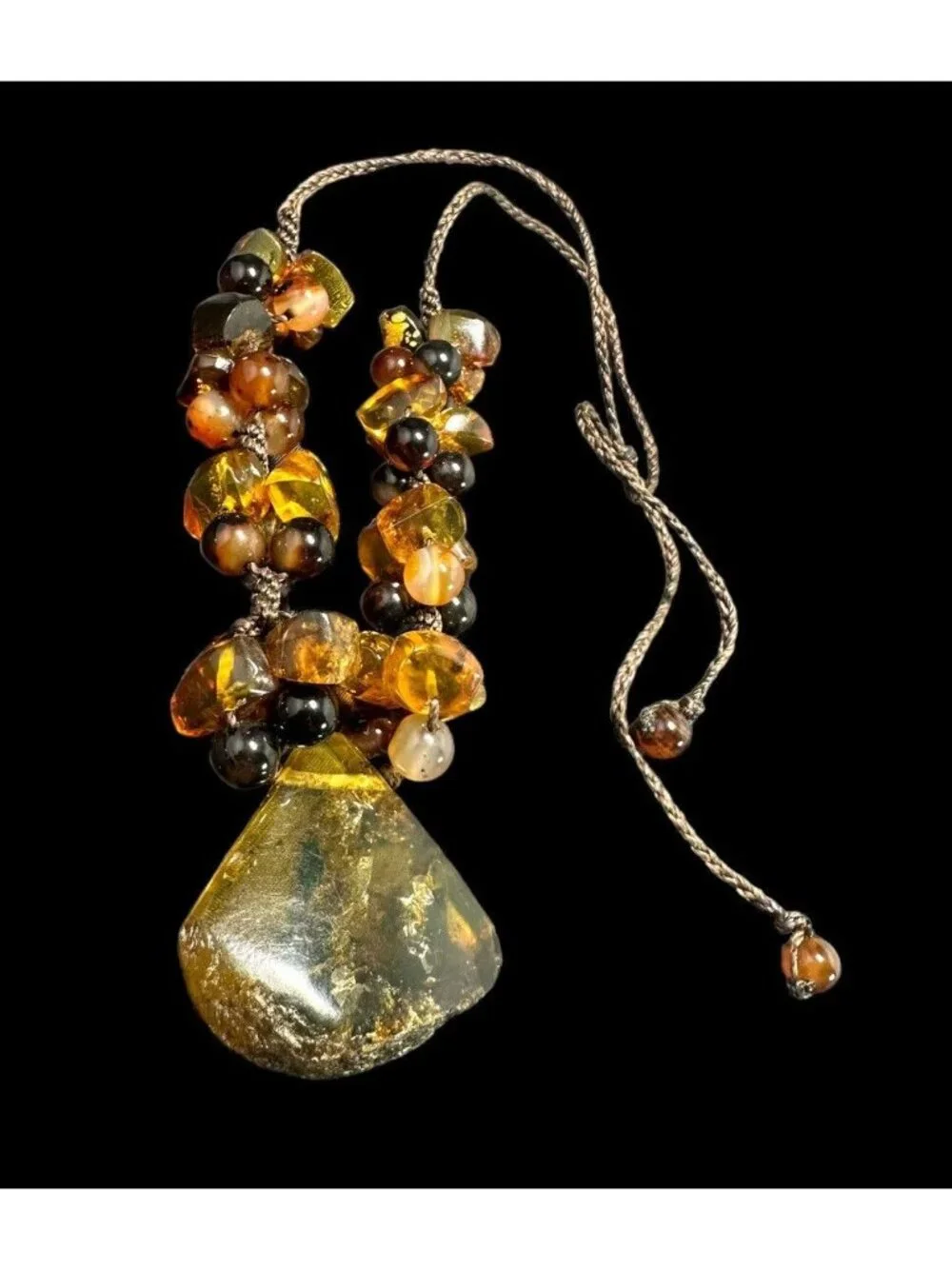 Natural Baltic Amber Necklace Butterscotch Cluster Beads Rope Cord Vintage